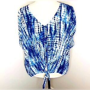 Torrid Challis Tie-Front tie dye dolman sleeve blue white Size 1 - 14/16 - 1XL